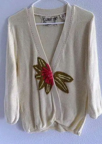 Field and Flower Cardigan Womens XL Yellow Floral Embroidery Teacher Grandma Art