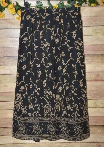 Sag Harbor Petite M 90's Black Gold Floral Print Maxi Skirt Lined Career Church