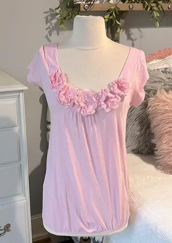 Fleurish  Pink Top Roomy Small Womens Knit Scoop Neck Solid Pastel