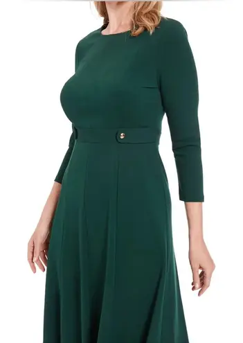 London Style Green Fit & Flare Dress Size 4 Classic Midi Long Sleeve Elegant