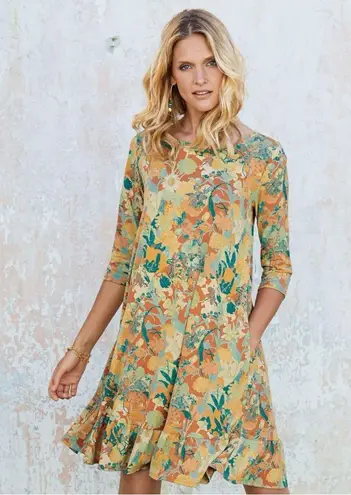 Peruvian Connection Fall Floral Lantana Pima Cotton Dress Size Large Peru