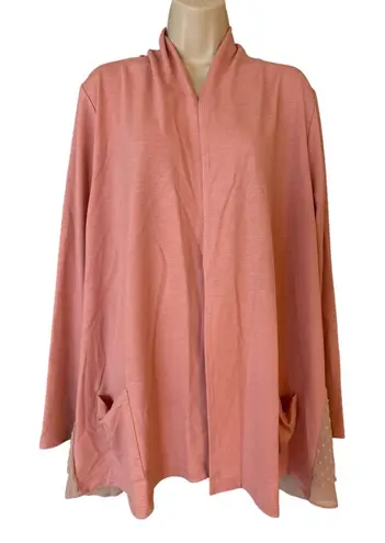 LOGO By Lori Goldstein LOGO Lounge Lori Goldstein Open Front Cardigan Sheer Dot Pink Size Large - Image 1