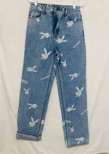 Playboy By PacSun '90s Boyfriend Jeans Size 27 Light Wash with Bunny Print EUC