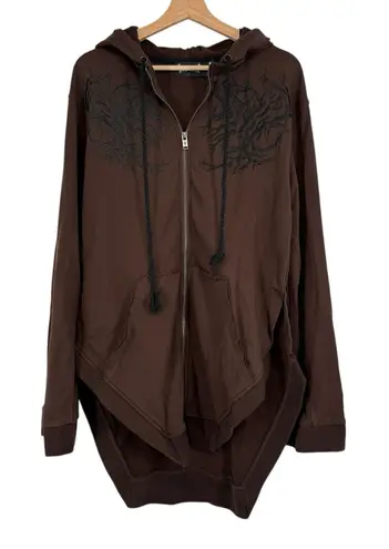 Dolls Kill  Darker Wavs Womens Brown Embroidered Zip Up Hoodie Jacket Size S Goth - Image 1