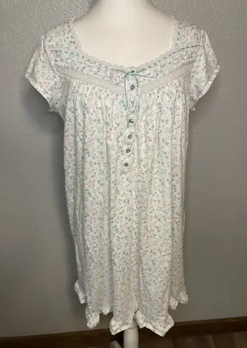 Eileen West Nightgown Floral Ballet Sleeveless Babydoll Lace Trim Cotton Medium