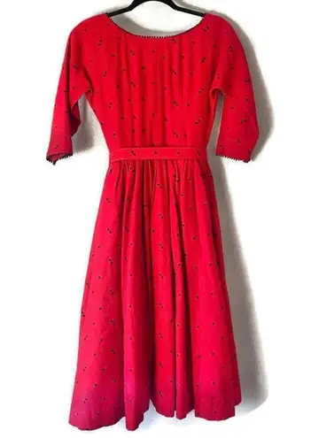 Vintage 1950s Lanz Heart Print Fit & Flare Circle Skirt Dress Size Small Red
