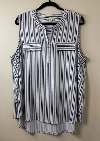 Indigo Rose Womens Black/White Stripe Pocket Zipper Front Sleeveless Top 2X # White Size XXL
