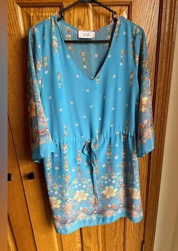 Ellie Boutique Boho Dress~Bell Sleeve~Cinch Waist Size large