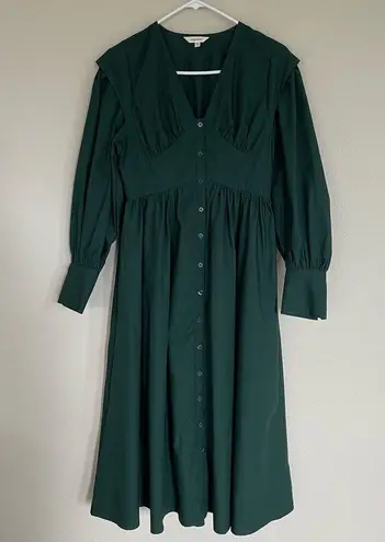 MOUSSY Green Power Shoulder Cotton Button Front Maxi Dress (1)
