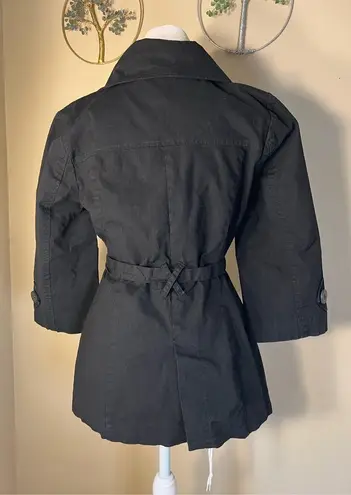 Tulle Black Double Breasted Cotton Canvas 3/4 Sleeve Belted Jacket Medium