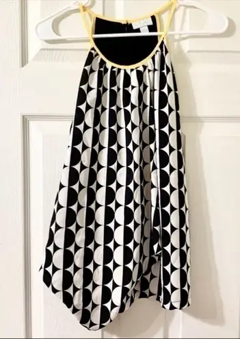 New York & Company Ying Yang Black White Yellow Polka Dot Blouse Size Small