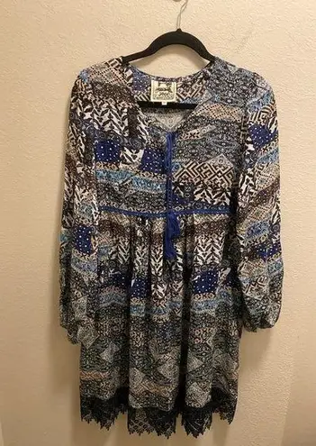Jaase Anthropologie Boho Hippie Printed Babydoll Mini Dress