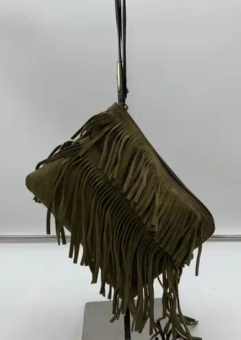Patricia Nash Fringe Suede Clutch Bag Olive Green Wristlet Pouch