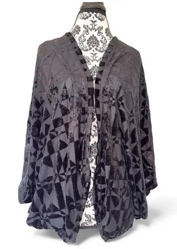IN Studio Vintage Black Velvet Shrug Kimono Burnout size XL