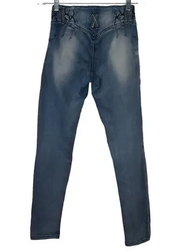 L.A. Concepts Y2k Vintage High Rise Yoke Jeans Bling Tattoo Size 24" Blue