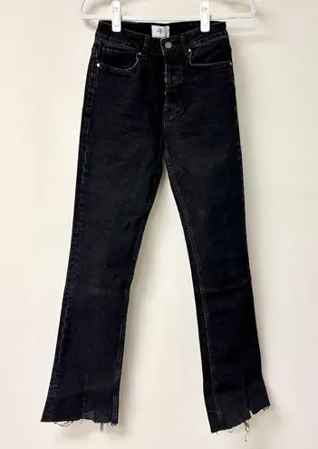 ANINE BING Roxanne Mid-Rise Split Hem Denim Flare Jeans Black Women's Size 25