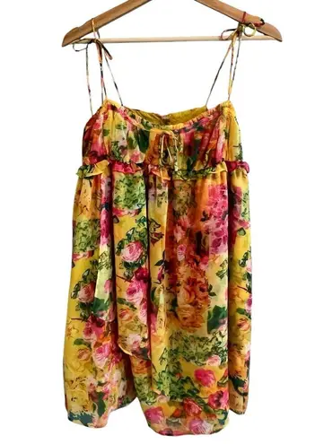 Y2K Womens Floral Babydoll Dress Size XS Bloomcore Fairy Flowy Summer Romantic Yellow