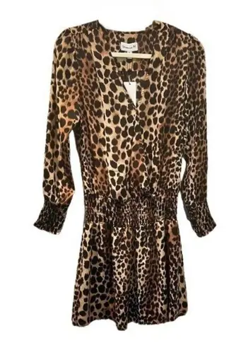 Veronica M NWT Womens Brown Animal Print Smocked Waist A Line Dress Size XS