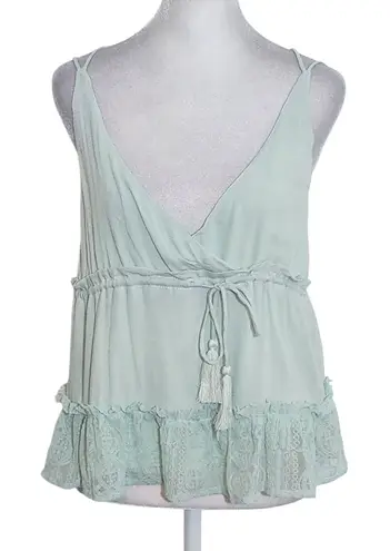 Honey Punch  Mint Green Sleeveless Lace Trim Crop Top NWT Sz Medium Boho Top - Image 1