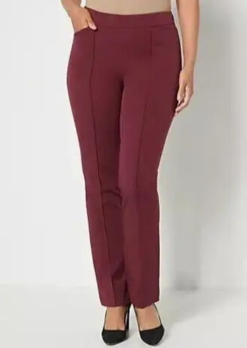 Isaac Mizrahi New Womens Live 8 T Tall 24/7 Straight Pant Spiced Wine Dark Red