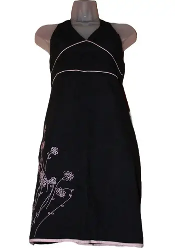 Xhilaration Embroidered black halter dress size 13