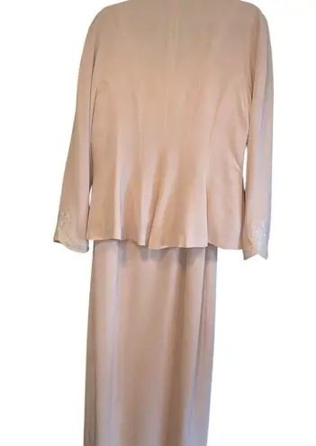 Daymor couture beaded blush pink special occasion maxi dress with blazer set Size L