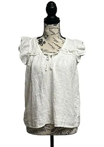 Harvé Benard harve bernard Womens Ivory Linen Peasent Boho Beachy Top Pullover L Lightweight