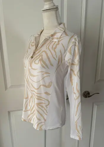 SanSoleil EUC Ladies SolCool Print Zip Collared Golf Sun Shirt. MSRP $104