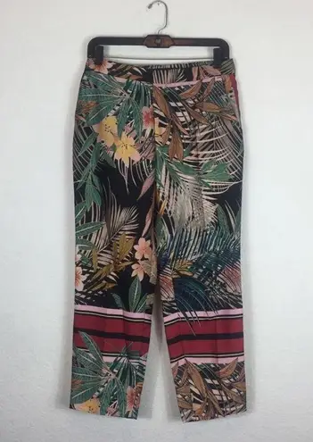 ZARA  Tropical Printed Crop Satin Straight High Waist Trousers Pants Small