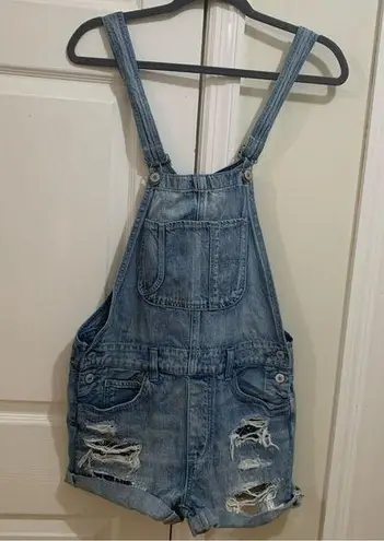 American Eagle  Distressed Patchwork Denim Tomboy Shortalls Size Small