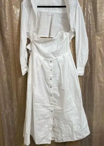 Free People  Isley Long Sleeve 2-in-1 Button Down Cotton White Midi Dress XS NWOT