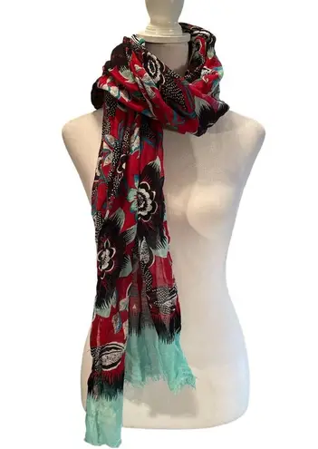 Red, Blue, White Floral Scarf One Size Blue