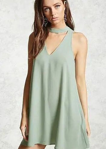 Forever 21 5/$35        Womens Dress Size S Sage Green Keyhole A-Line Halter Neck