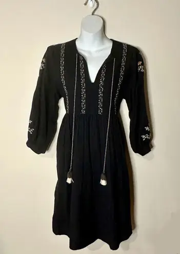 VELVET by Graham & Spencer Floral Embroidered Linen Blend Dress Size XS EUC!!! Black