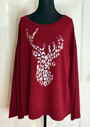 Peach Love California Burgundy Soft Sweater with Silver Deer Design size L NWT - Image 1