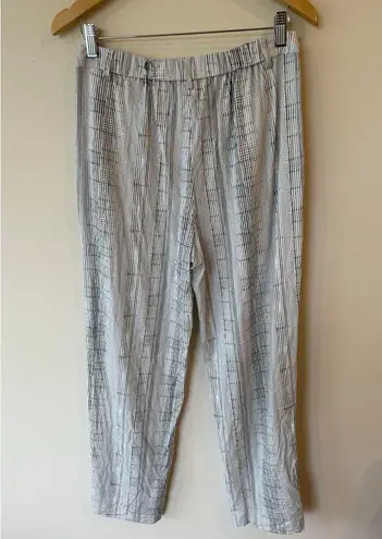 Open Edit Relaxed Fit Linen Blend Straight Leg Pants Striped White Women's M