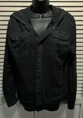 Howe Dark Gray Snap Up Long Sleeve Hood Top Pockets Grommets Size Large