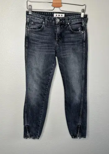 Amo Womens Twist Zip Gray Smoke Wash mid rise Denim Jeans Size 27