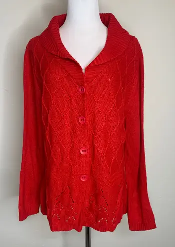 Vintage Acrylic Shawl Collar Red Cardigan SweaterSz Large