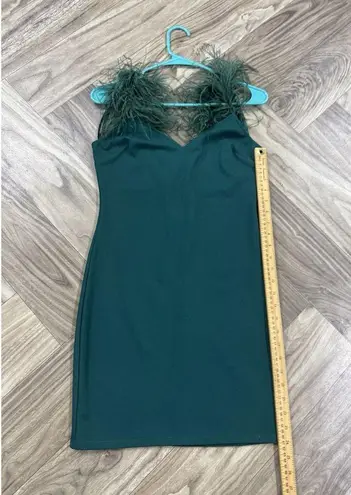 City Vibe Juniors V Neck Feather Trim Strap Cami Slip Mini Dress 7 Green