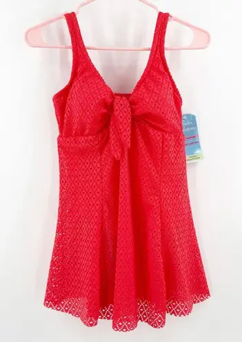 Swim Solutions Swim Dress Size 12 Bow Front Tummy Control Swimsuit Orange NWT
