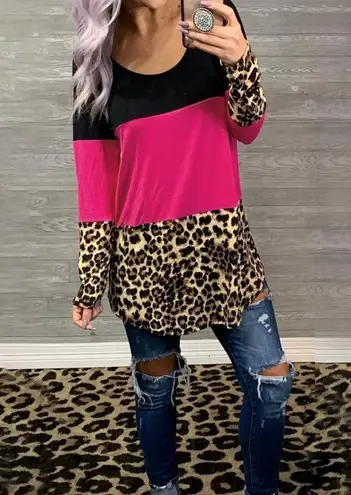LEOPARD TRIPLE PATCHWORK ROSE COLORBLOCK TOP Size undefined