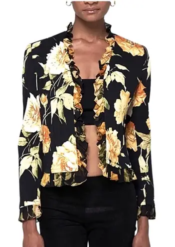 St. John Sport by Marie Gray Floral Ruffle Trim Blazer Jacket W1888 Sz 2 Black