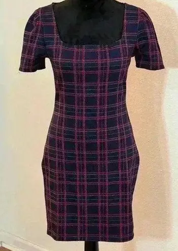 Popular Basics Blue Plaid Cold Shoulder Midi Dress