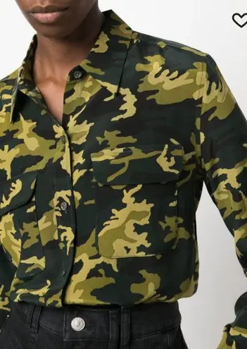Equipment Scarab Camo Green Multi Slim Signature Silk Shirt