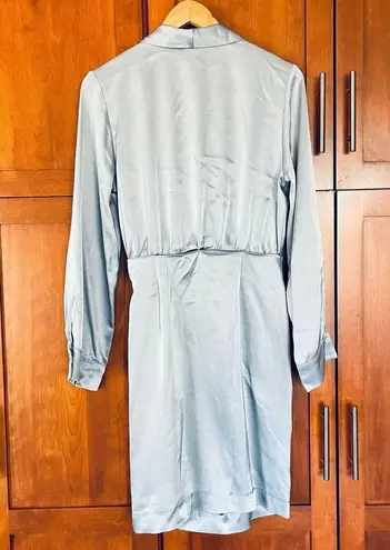 Nanushka Siwa Dress Wrap Long Sleeve Satin Light Blue Size Medium