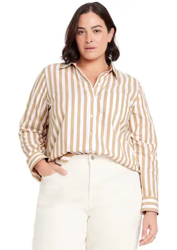 Gap  The BIG Shirt Women's Long Sleeve Button Down Striped Cotton Size L Tan thumbnail 1