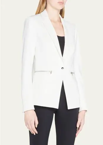 Veronica Beard White Bi-Stretch Notched Collar Single Snap Jacket Size 2