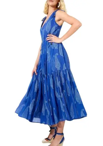 Oliphant Persia Blue Paisley Maxi Dress size XS Ties Full Skirt