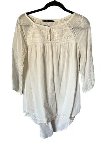 Ivory Tunic Top M Off White Embroidered Lace Lightweight Boho Romantic Size M